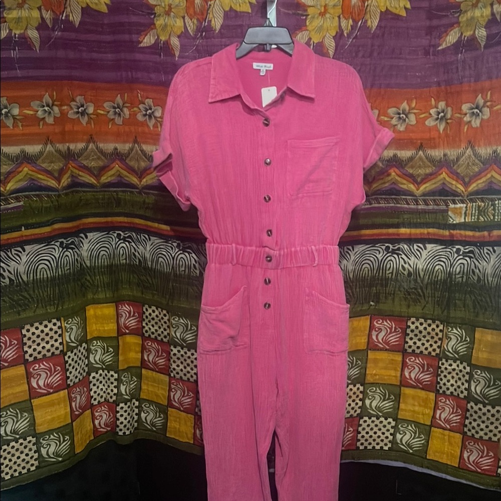 White Birch Pink Collared Jumpsuit
